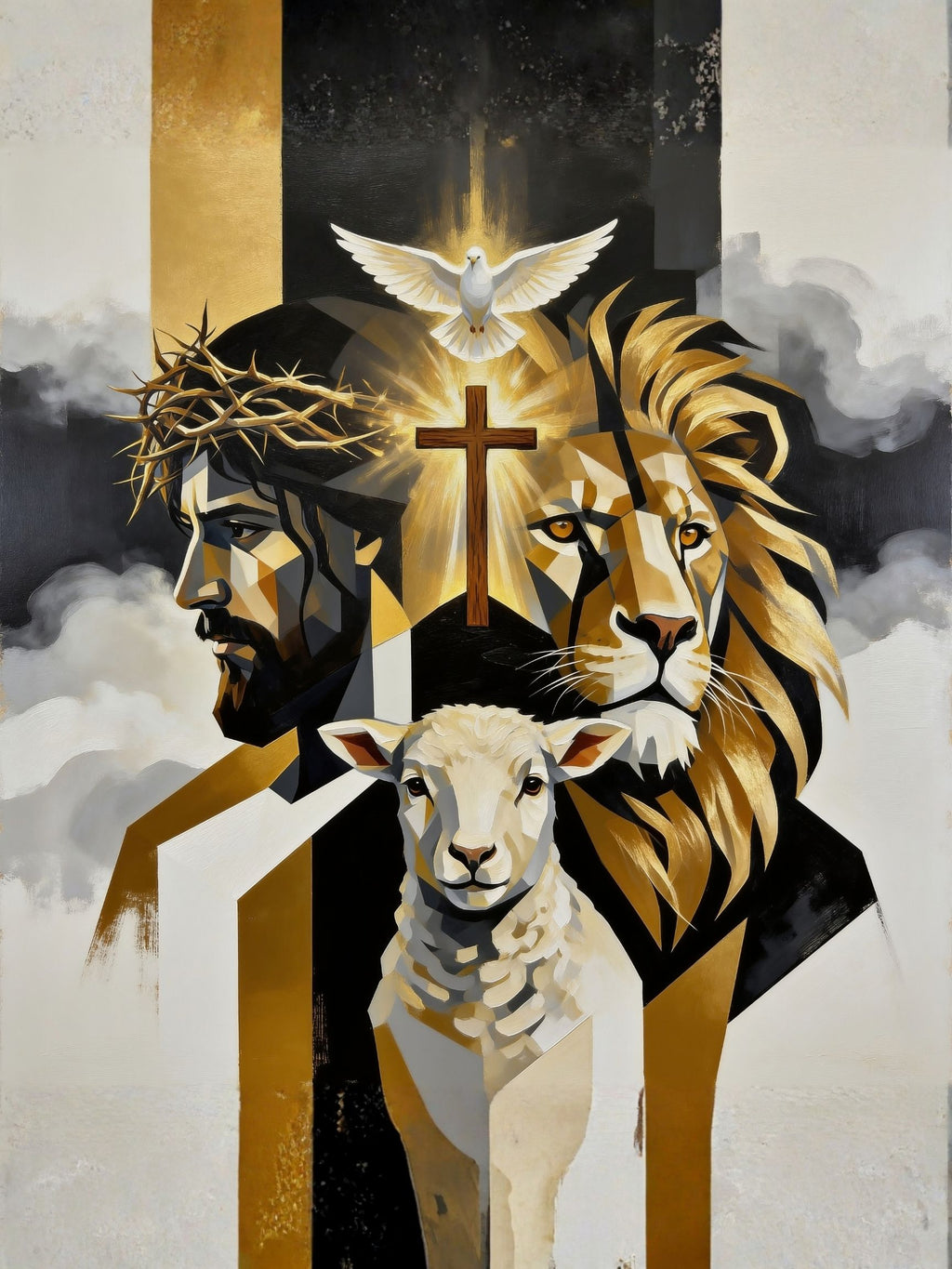 The Lion,The Lamb, Dove & Christ  | Portrait Wall Art