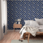 Indigo Abstract Curved Mosaic Wallpaper