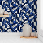 Indigo Abstract Curved Mosaic Wallpaper
