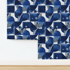 Indigo Abstract Curved Mosaic Wallpaper