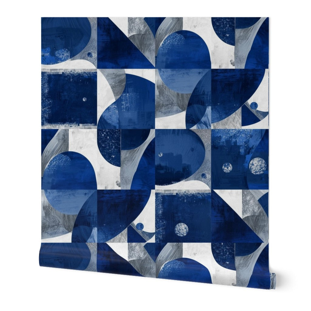 Indigo Abstract Curved Mosaic Wallpaper