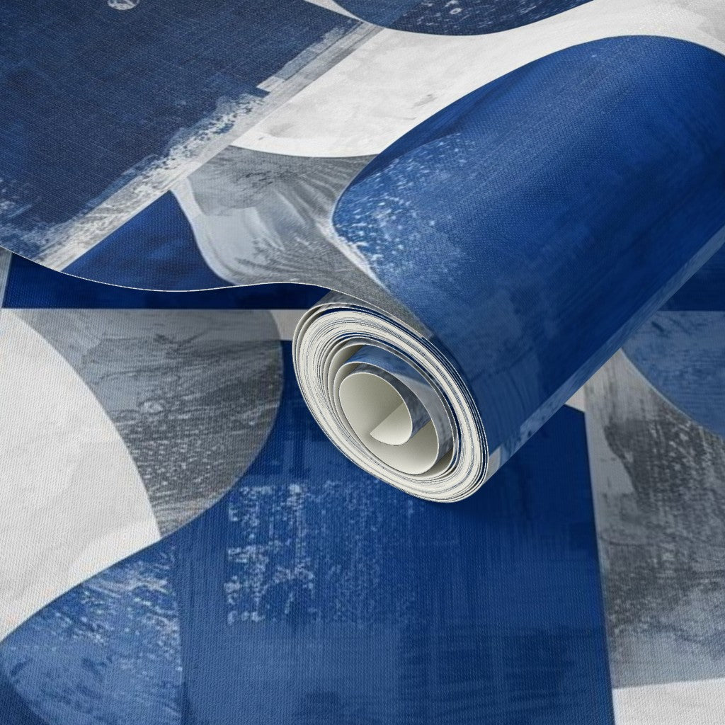 Indigo Abstract Curved Mosaic Wallpaper