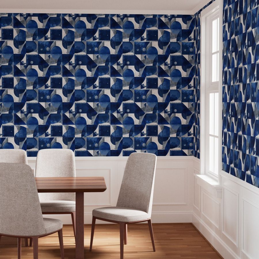 Indigo Abstract Curved Mosaic Wallpaper