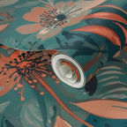 Soft Painterly Floral Pattern in Teal and Orange Wallpaper