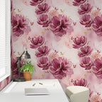 Plum and Pink Watercolor Florals with Gold Accents Wallpaper