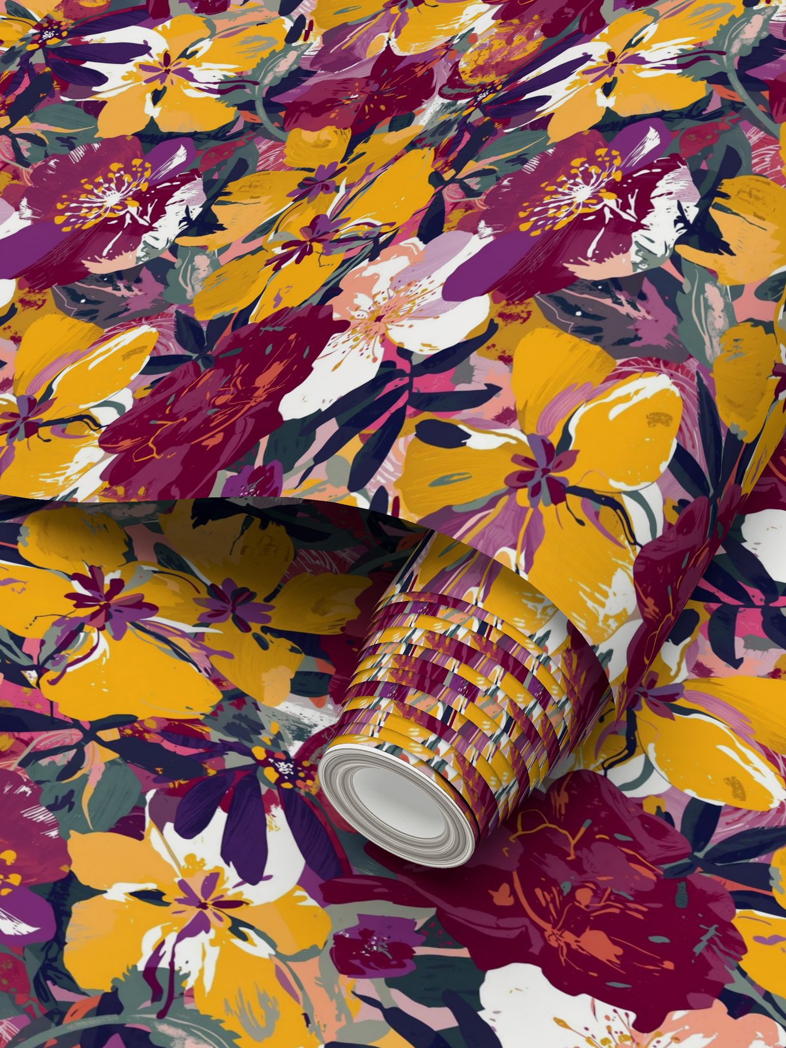 Jewel Tone Botanical Repeat Pattern | Vibrant Floral Wallpaper Design