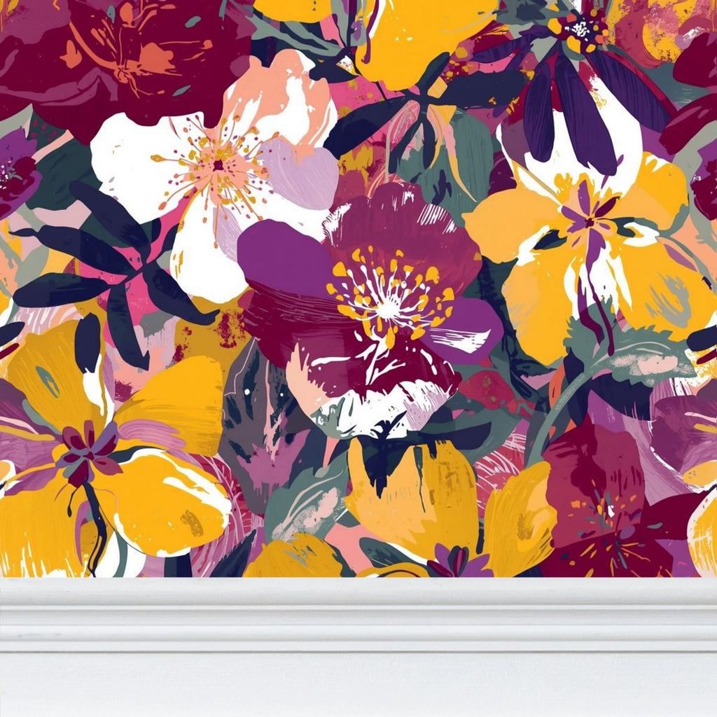 Jewel Tone Botanical Repeat Pattern | Vibrant Floral Wallpaper Design