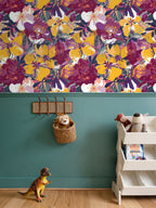 Jewel Tone Botanical Repeat Pattern | Vibrant Floral Wallpaper Design