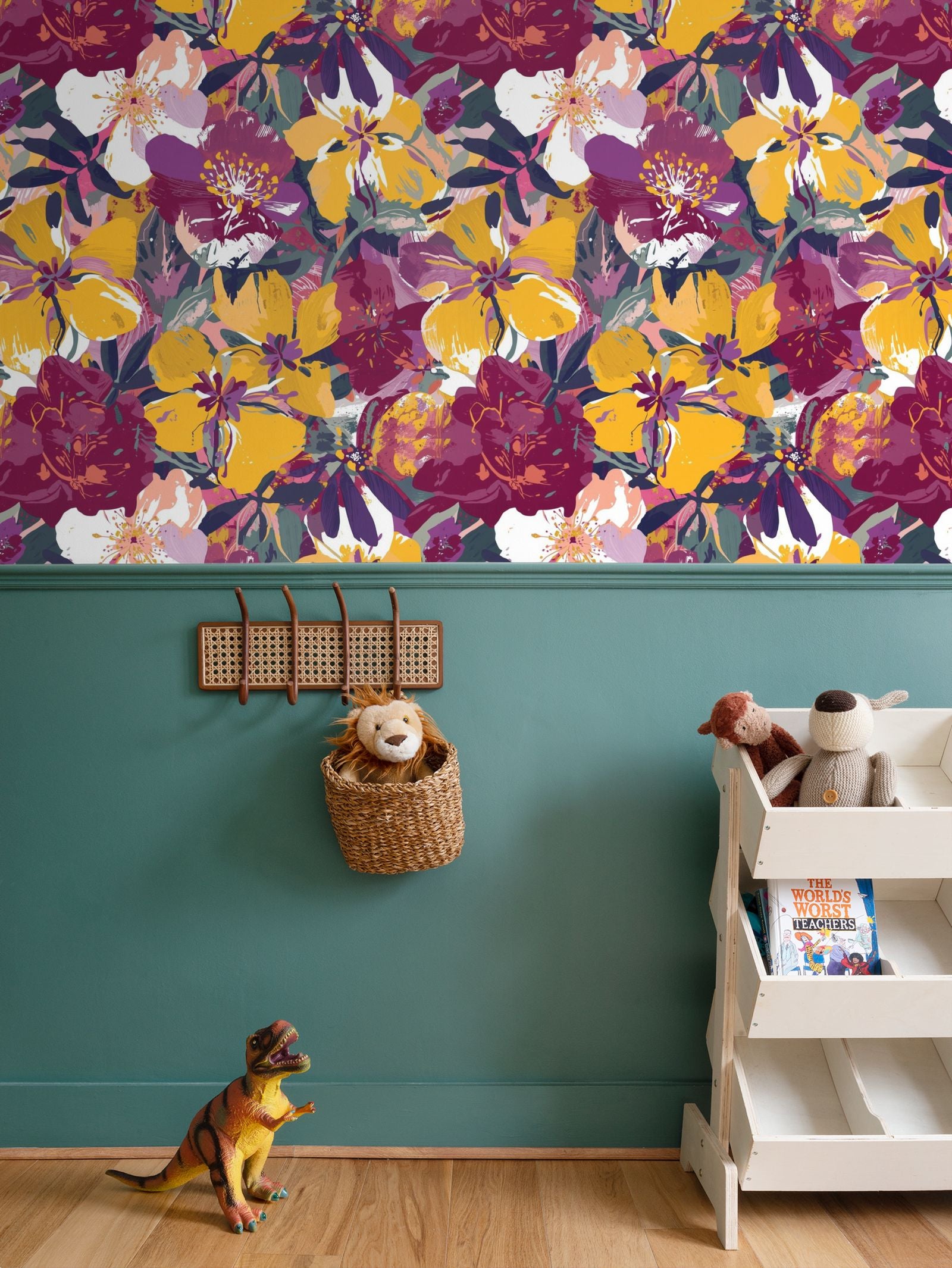 Jewel Tone Botanical Repeat Pattern | Vibrant Floral Wallpaper Design
