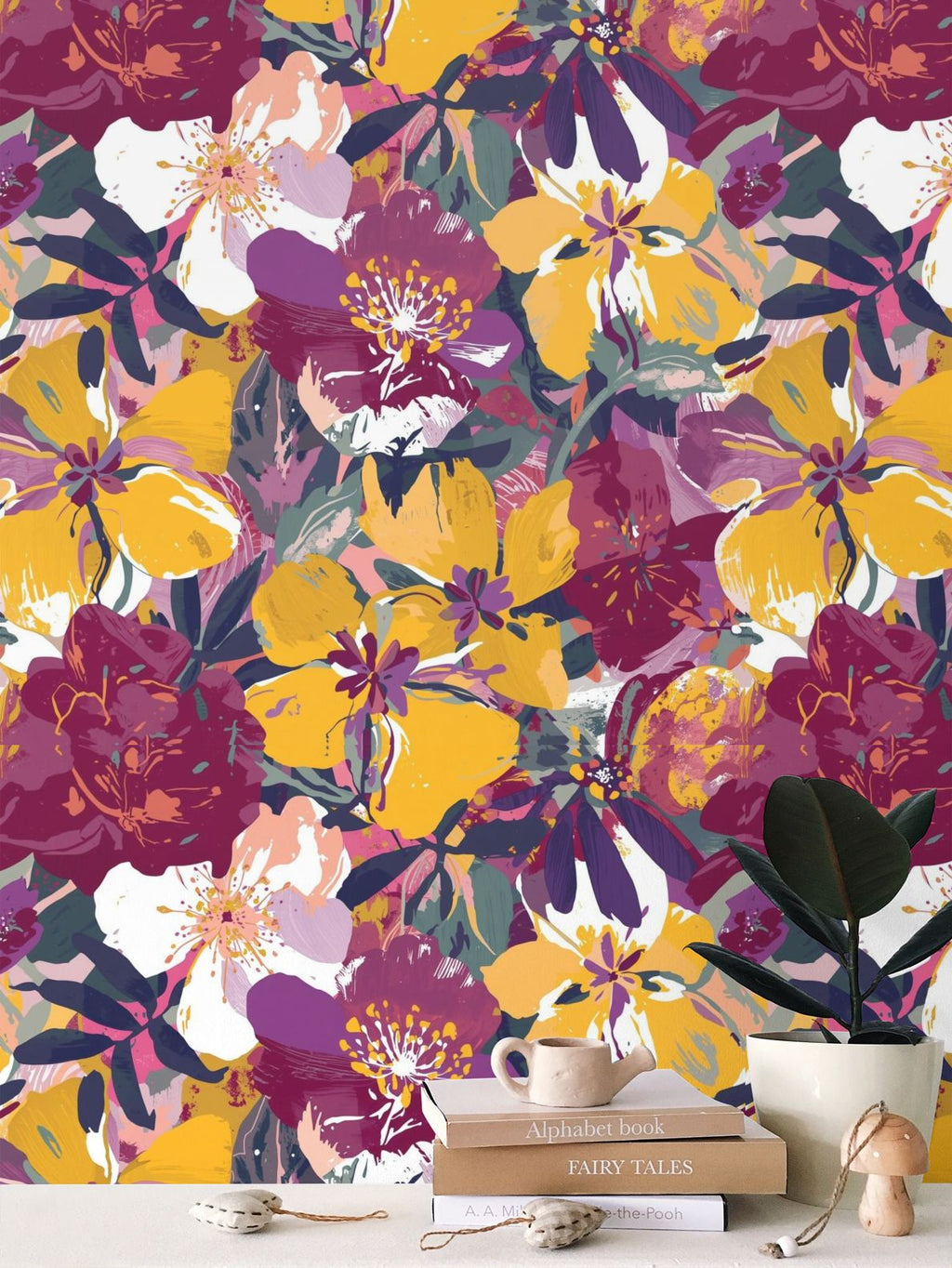 Jewel Tone Botanical Repeat Pattern | Vibrant Floral Wallpaper Design