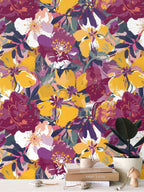 Jewel Tone Botanical Repeat Pattern | Vibrant Floral Wallpaper Design