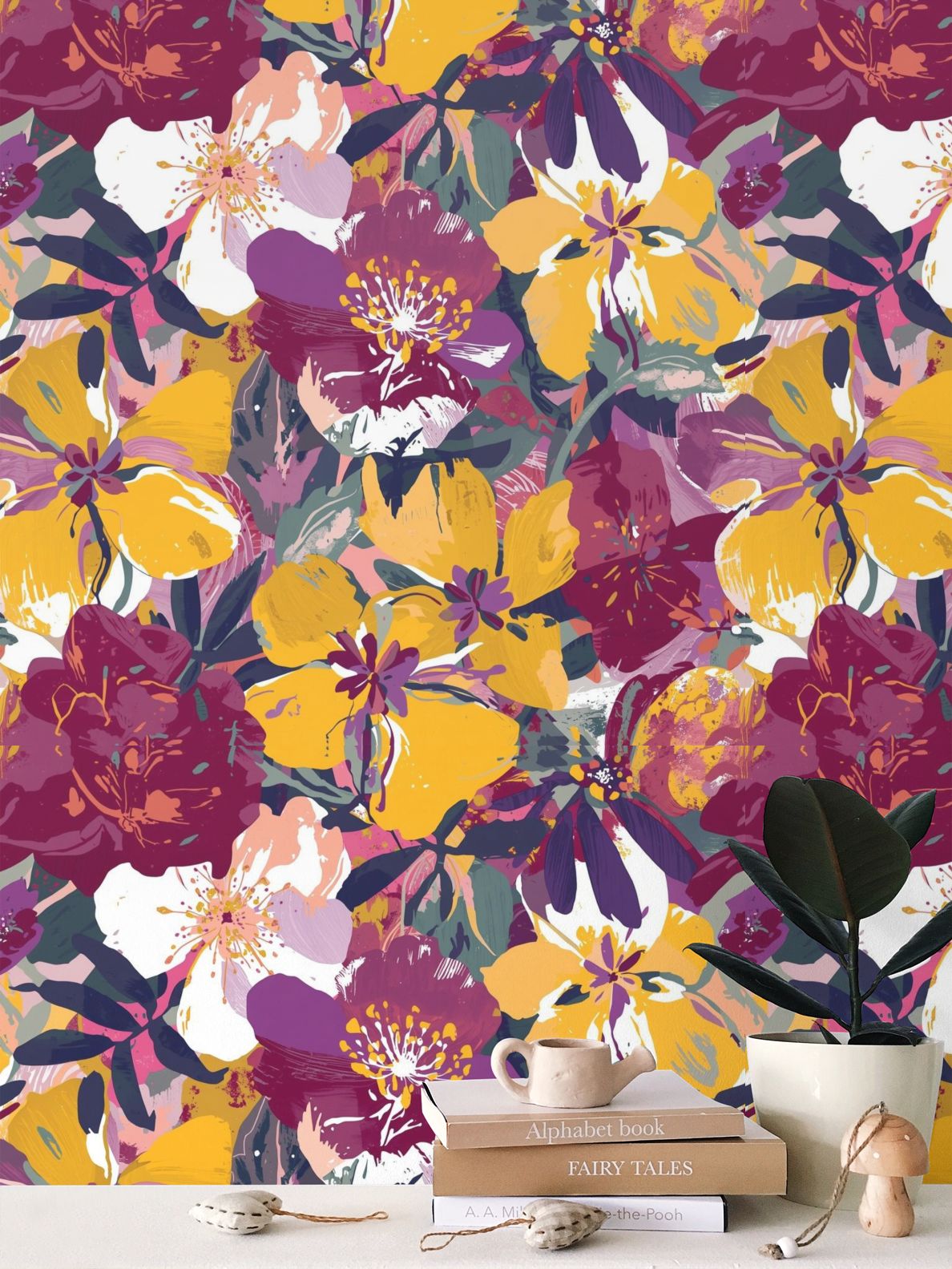 Jewel Tone Botanical Repeat Pattern | Vibrant Floral Wallpaper Design