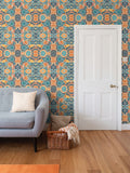 Teal & Rust Geo Mosaic Repeat Pattern | Geo Mosaic Wallpaper Design