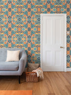 Teal & Rust Geo Mosaic Repeat Pattern | Geo Mosaic Wallpaper Design