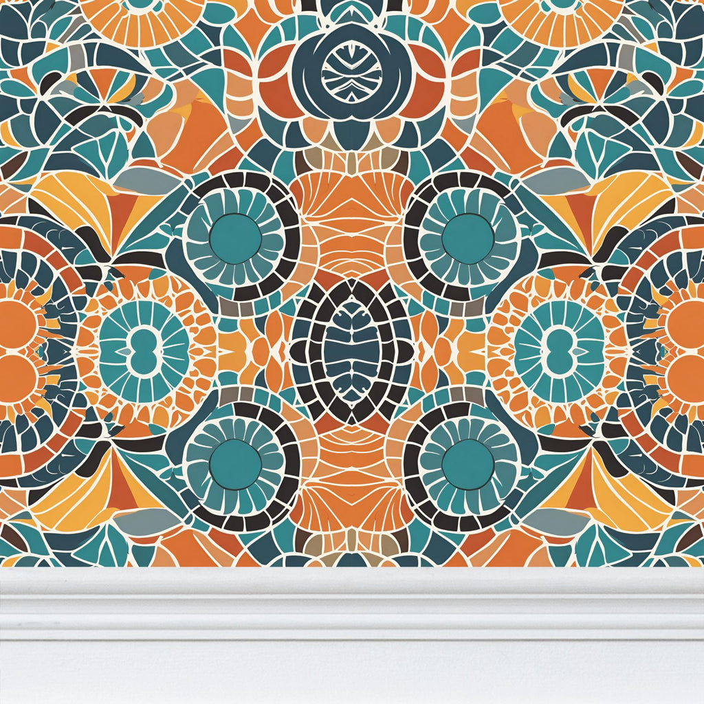 Teal & Rust Geo Mosaic Repeat Pattern | Geo Mosaic Wallpaper Design