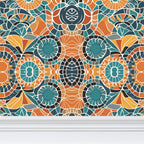 Teal & Rust Geo Mosaic Repeat Pattern | Geo Mosaic Wallpaper Design