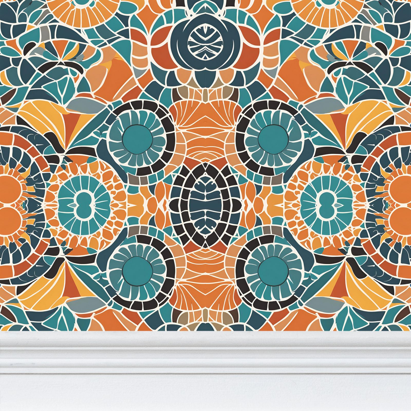 Teal & Rust Geo Mosaic Repeat Pattern | Geo Mosaic Wallpaper Design