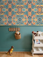 Teal & Rust Geo Mosaic Repeat Pattern | Geo Mosaic Wallpaper Design