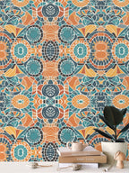Teal & Rust Geo Mosaic Repeat Pattern | Geo Mosaic Wallpaper Design