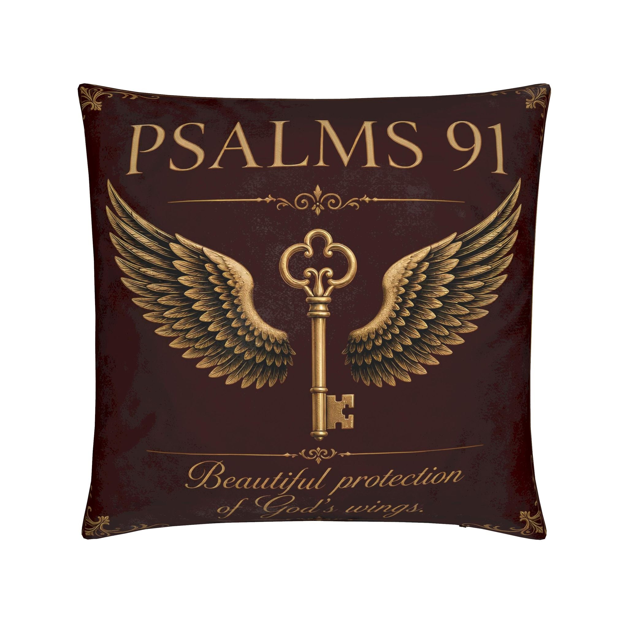 Psalm 91 Christian Pillow Burgundy | Luxury Scripture Home Décor