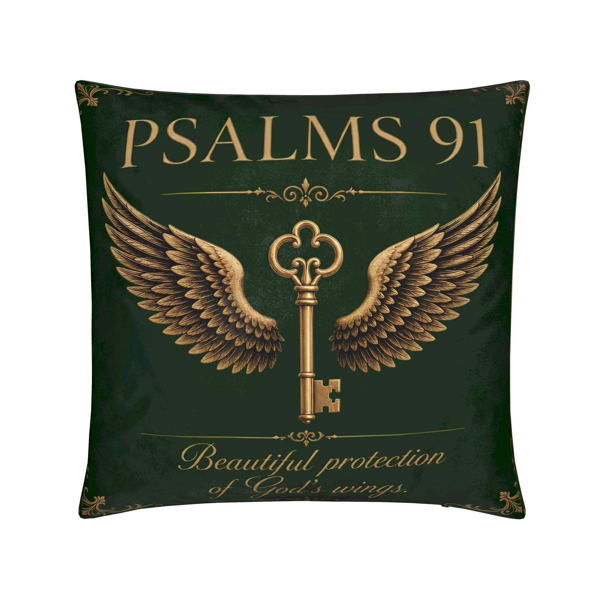 Psalm 91 Christian Pillow Green | Luxury Scripture Home Décor