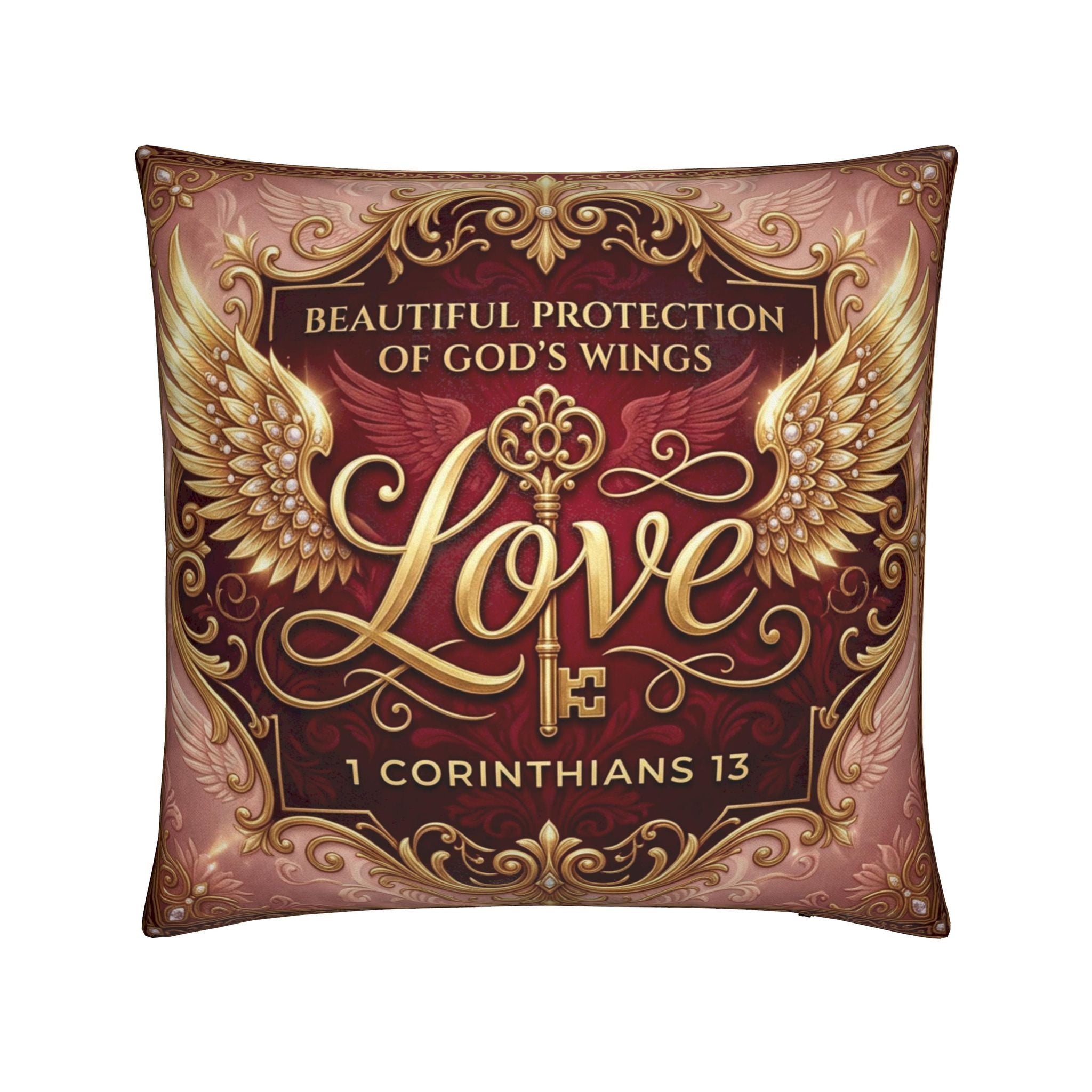 1 Corinthians 13 Love Christian Pillow Red | Luxury Scripture Home