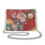 Red Botanical Crossbody Bag With Chain | Luxury Floral Leather Handbag