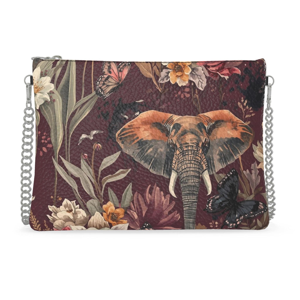 Wine Elephant Crossbody Bag With Chain | Luxury Floral Leather
