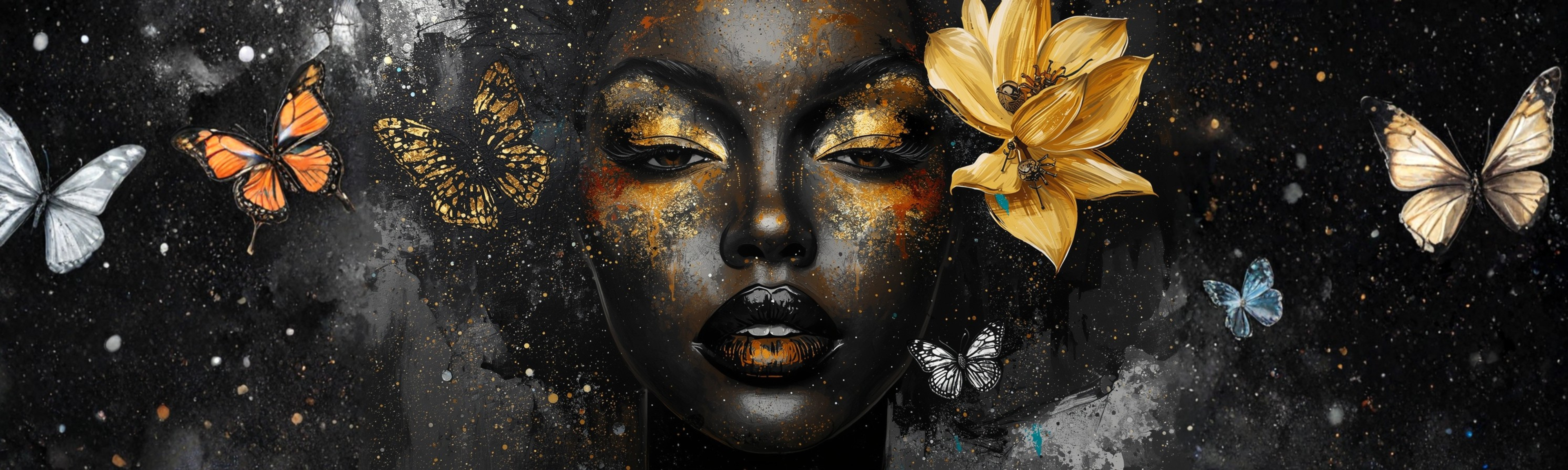 Golden Becoming – Butterfly Beauty 40×12 Panoramic Canvas