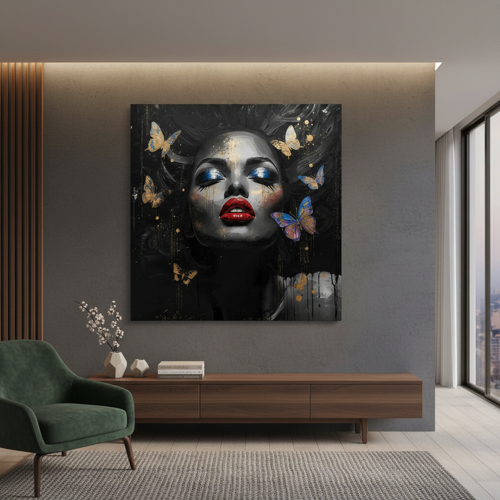 Queen Amara – Butterfly Beauty 12×12 Canvas Wall Art