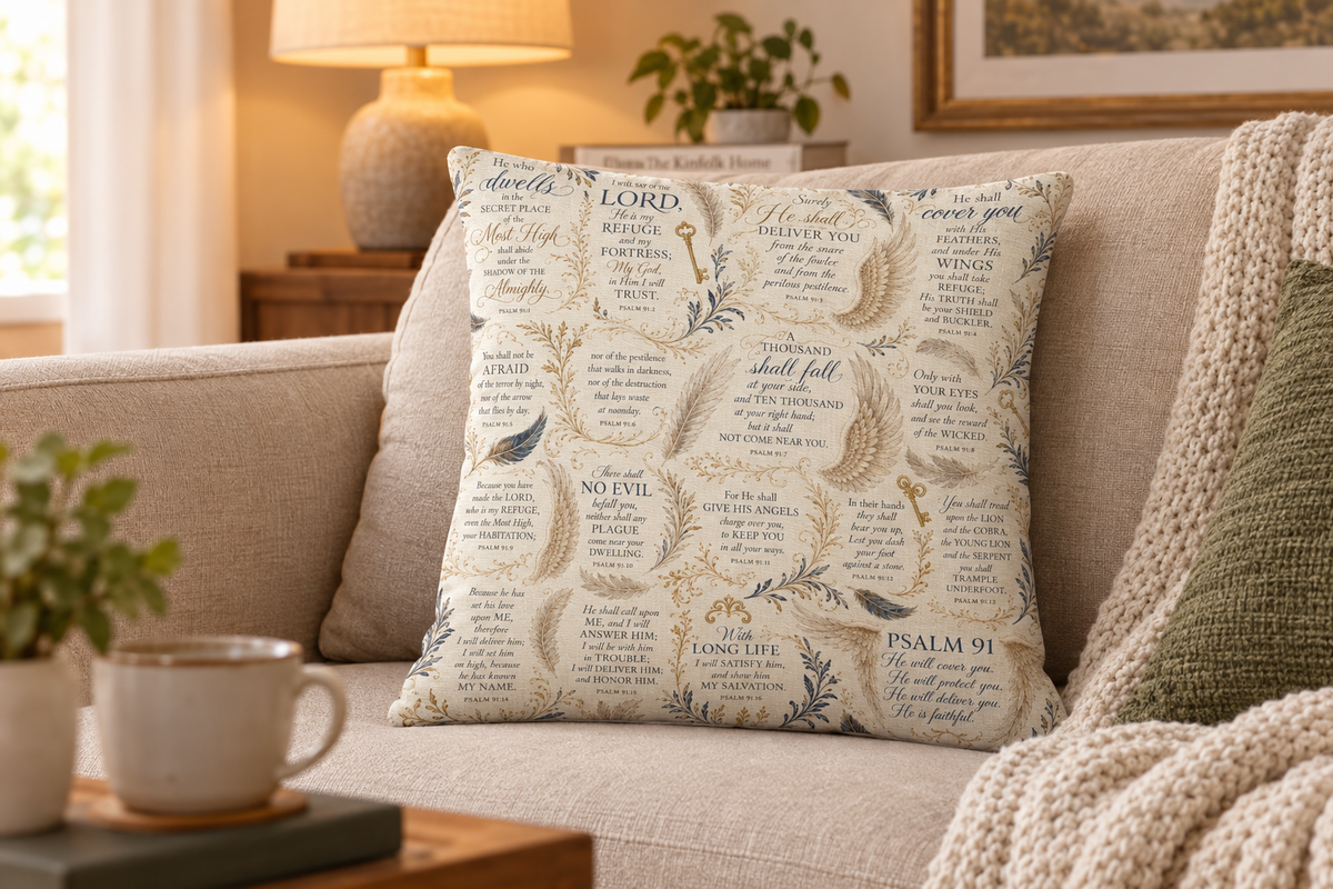 Psalm 91 Christian Pillow Navy | Wrapped in the Word™ Cotton Pillow
