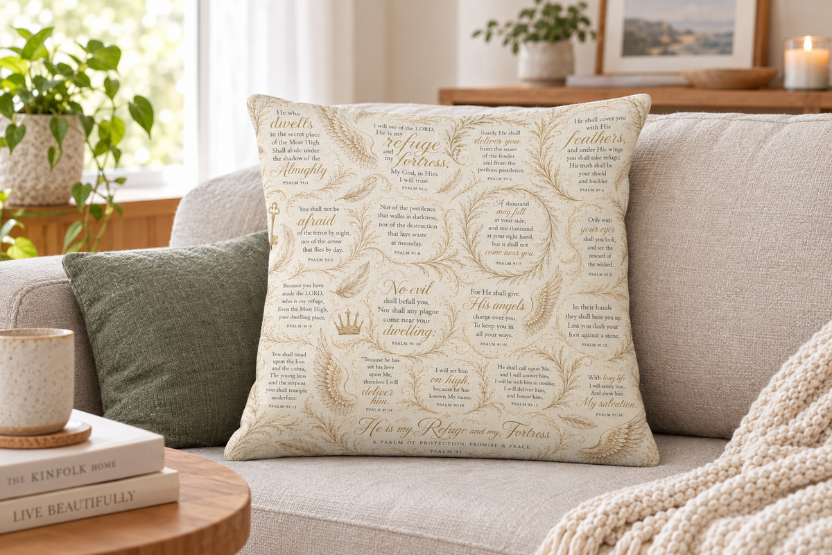 Psalm 91 Christian Pillow Green | Wrapped in the Word™ Cotton Pillow
