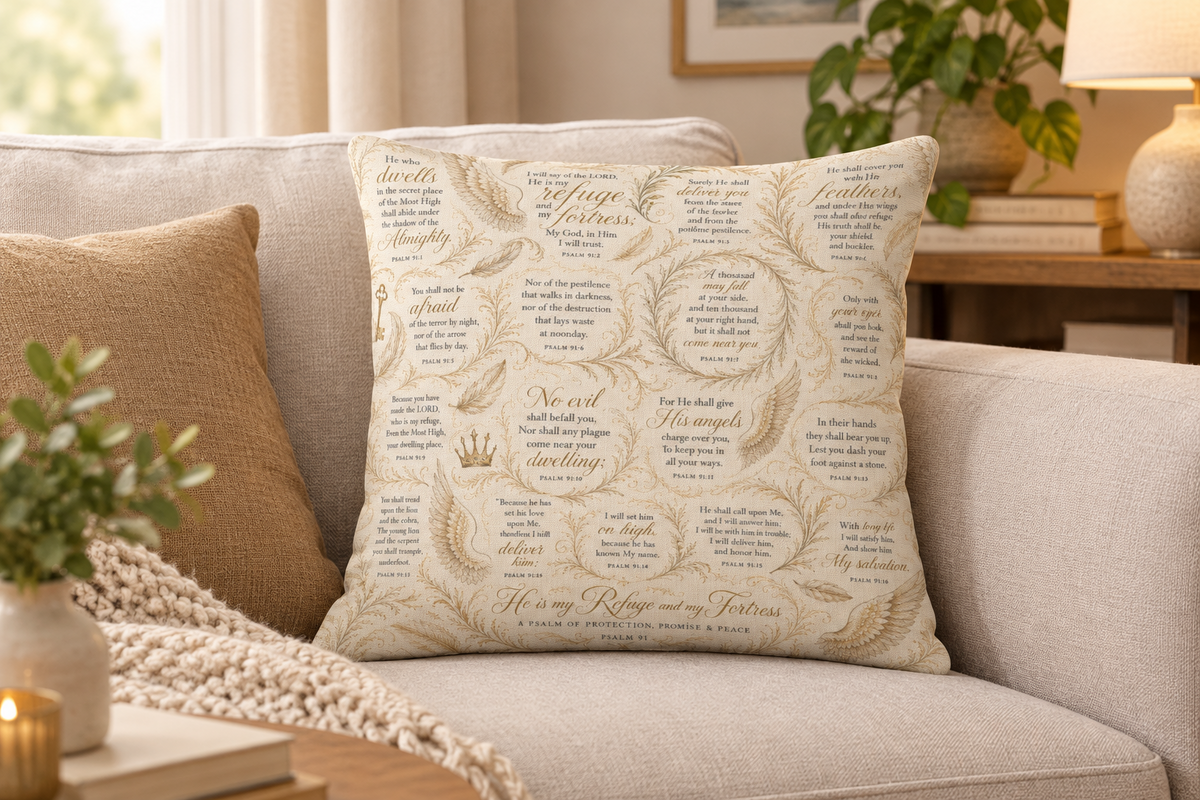 Psalm 91 Christian Pillow Purple | Wrapped in the Word™ Cotton Pillow