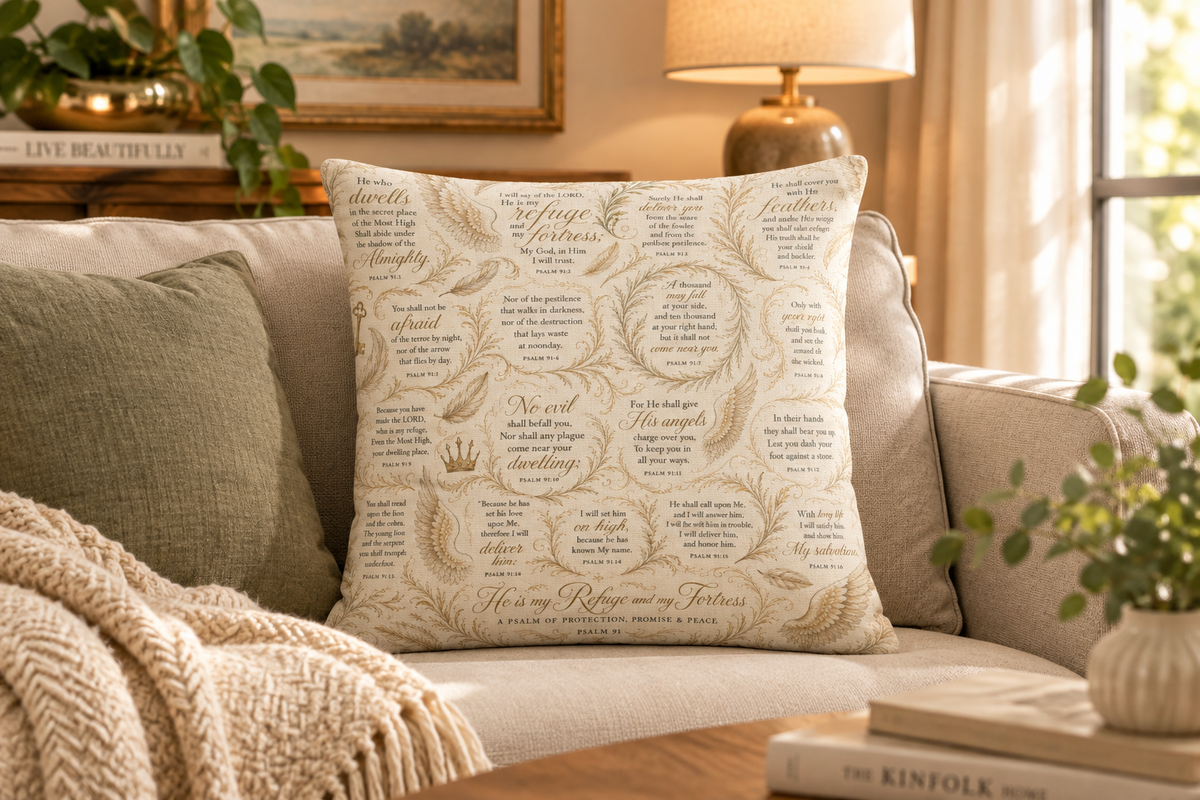 Psalm 91 Christian Pillow Black | Wrapped in the Word™ Cotton Pillow