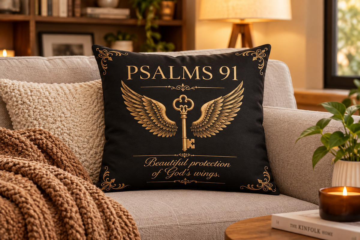 Psalm 91 Christian Pillow Black | Wrapped in the Word™ Cotton Pillow