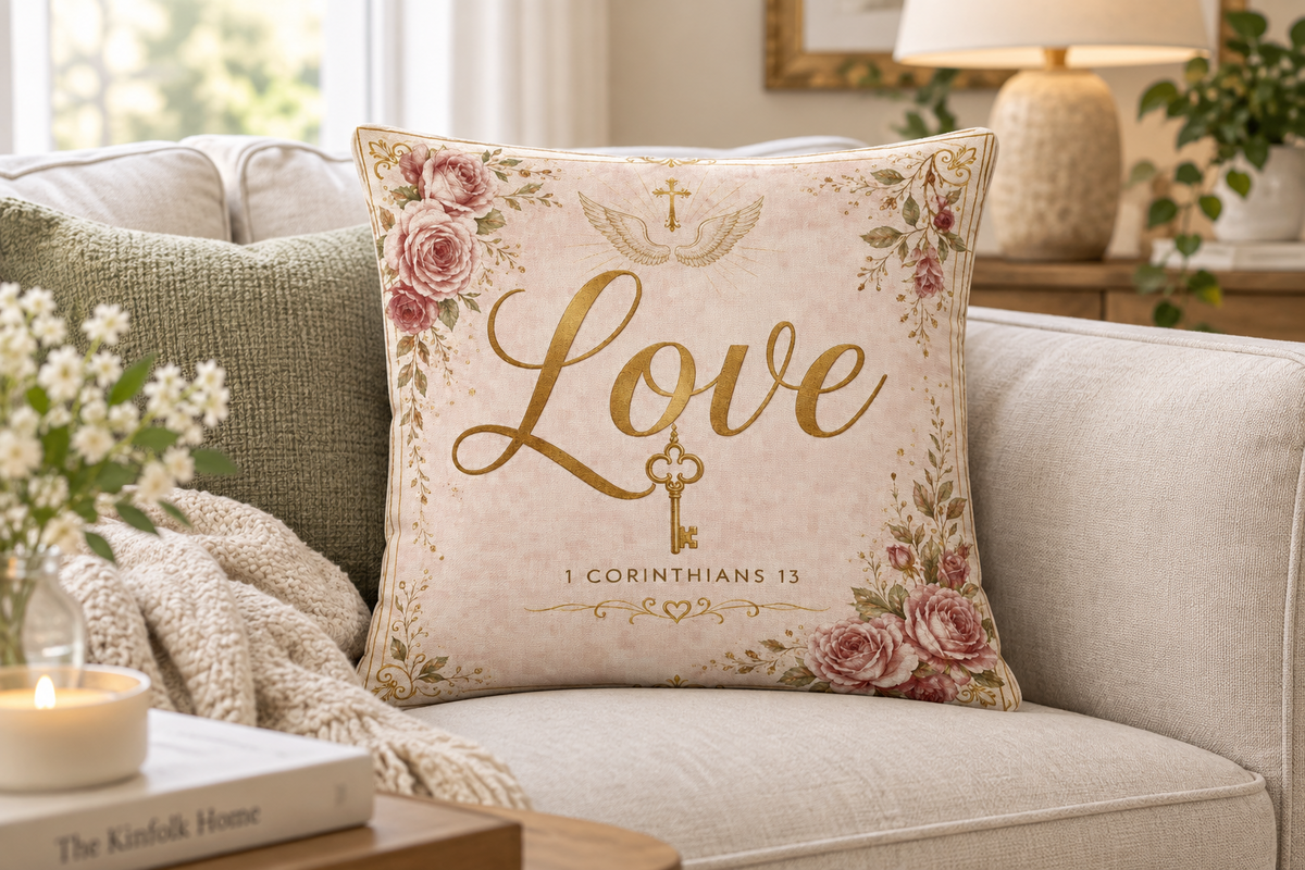 1 Corinthians 13 Love Collection | Wrapped in the Word™ Cotton Pillow