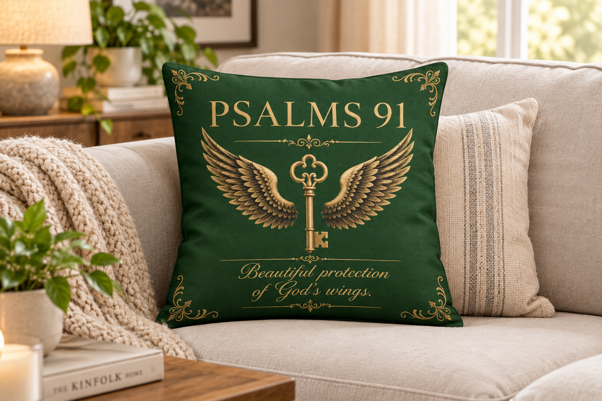 Psalm 91 Christian Pillow Green | Wrapped in the Word™ Cotton Pillow