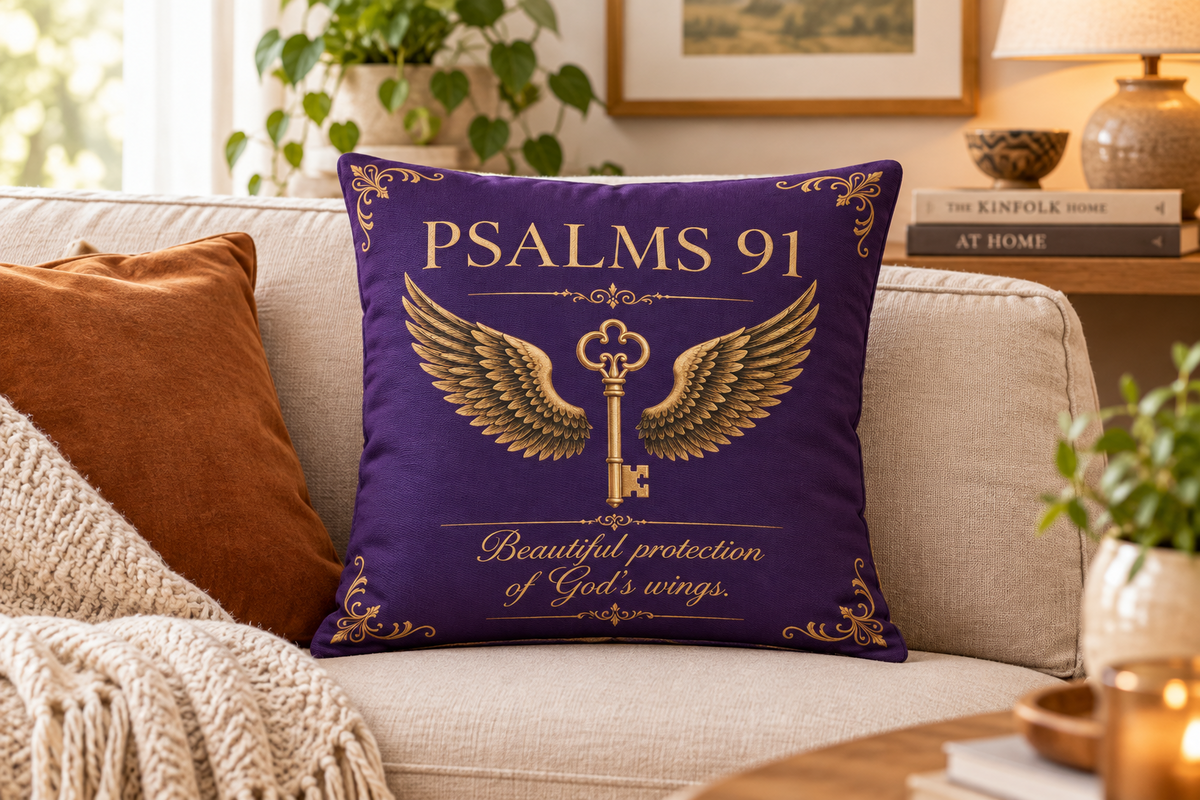 Psalm 91 Christian Pillow Purple | Wrapped in the Word™ Cotton Pillow