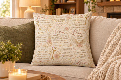 1 Corinthians 13 Love Collection | Wrapped in the Word™ Cotton Pillow