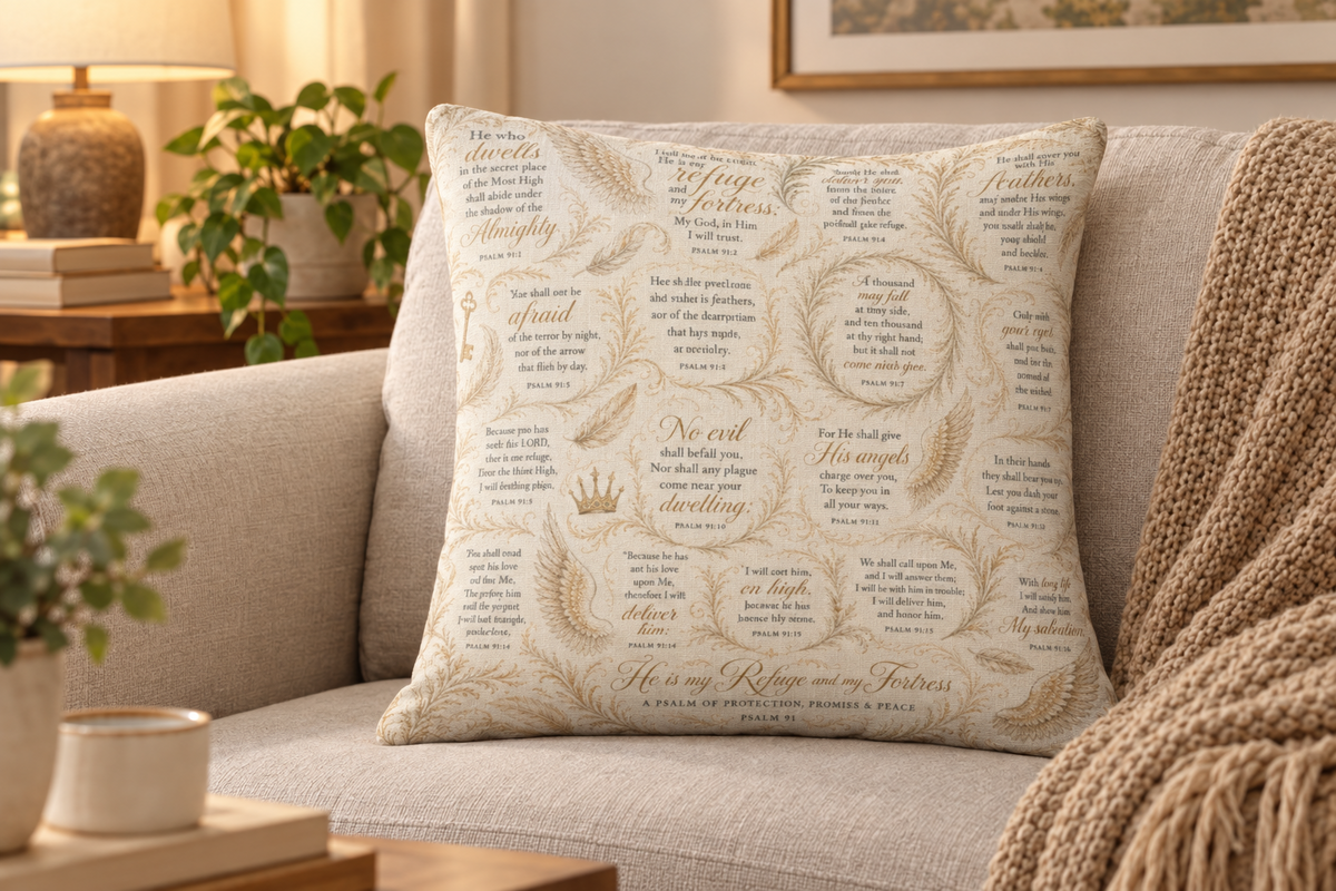 Psalm 91 Christian Pillow Burgundy | Wrapped in the Word™ Cotton Pillow