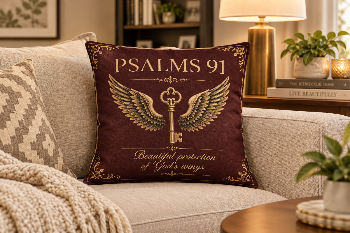 Psalm 91 Christian Pillow Burgundy | Wrapped in the Word™ Cotton Pillow
