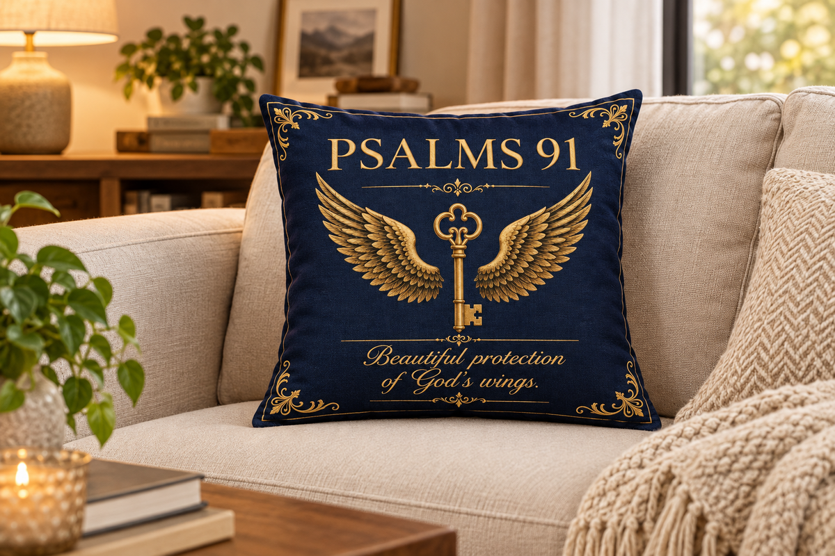 Psalm 91 Christian Pillow Navy | Wrapped in the Word™ Cotton Pillow