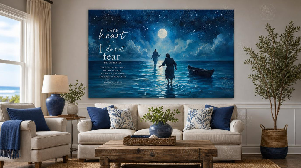 Walk By Faith™ Landscape Wall Art | "Take Heart" Jesus Walking on Water
