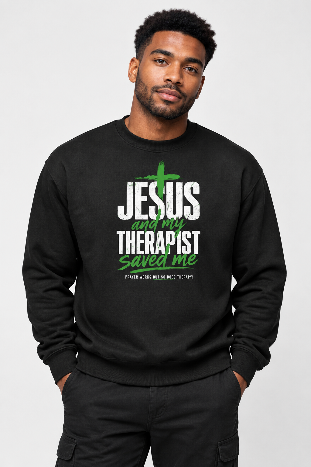 Jesus And My Therapist Saved Me "Green & White"  | Healing Out Loud™ Premium Sweatshirt