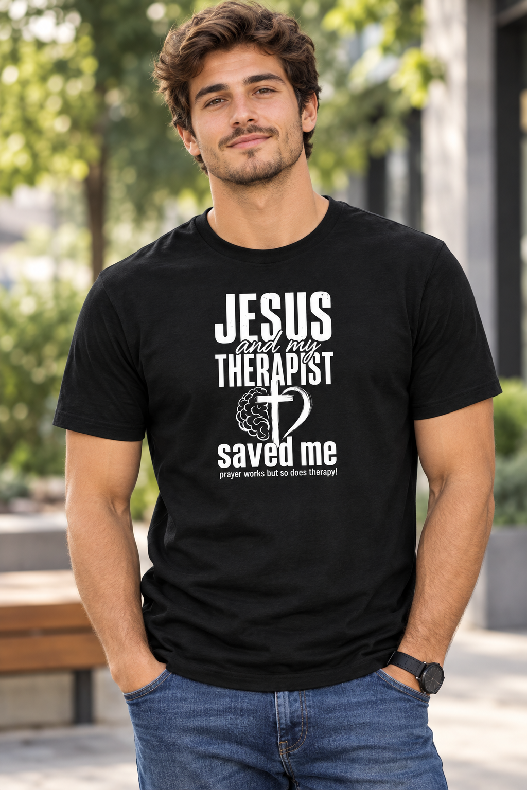 Jesus And My Therapist Saved Me "Brain & Cross" | Healing Out Loud™ Premium Hoodie
