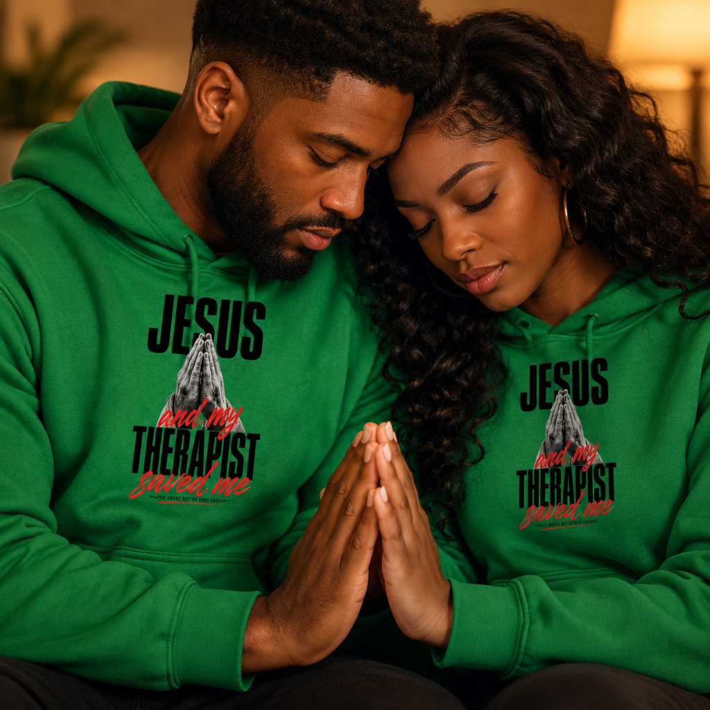 Jesus And My Therapist Saved Me "Prayer Hands Black"  | Healing Out Loud™ Premium Hoodie