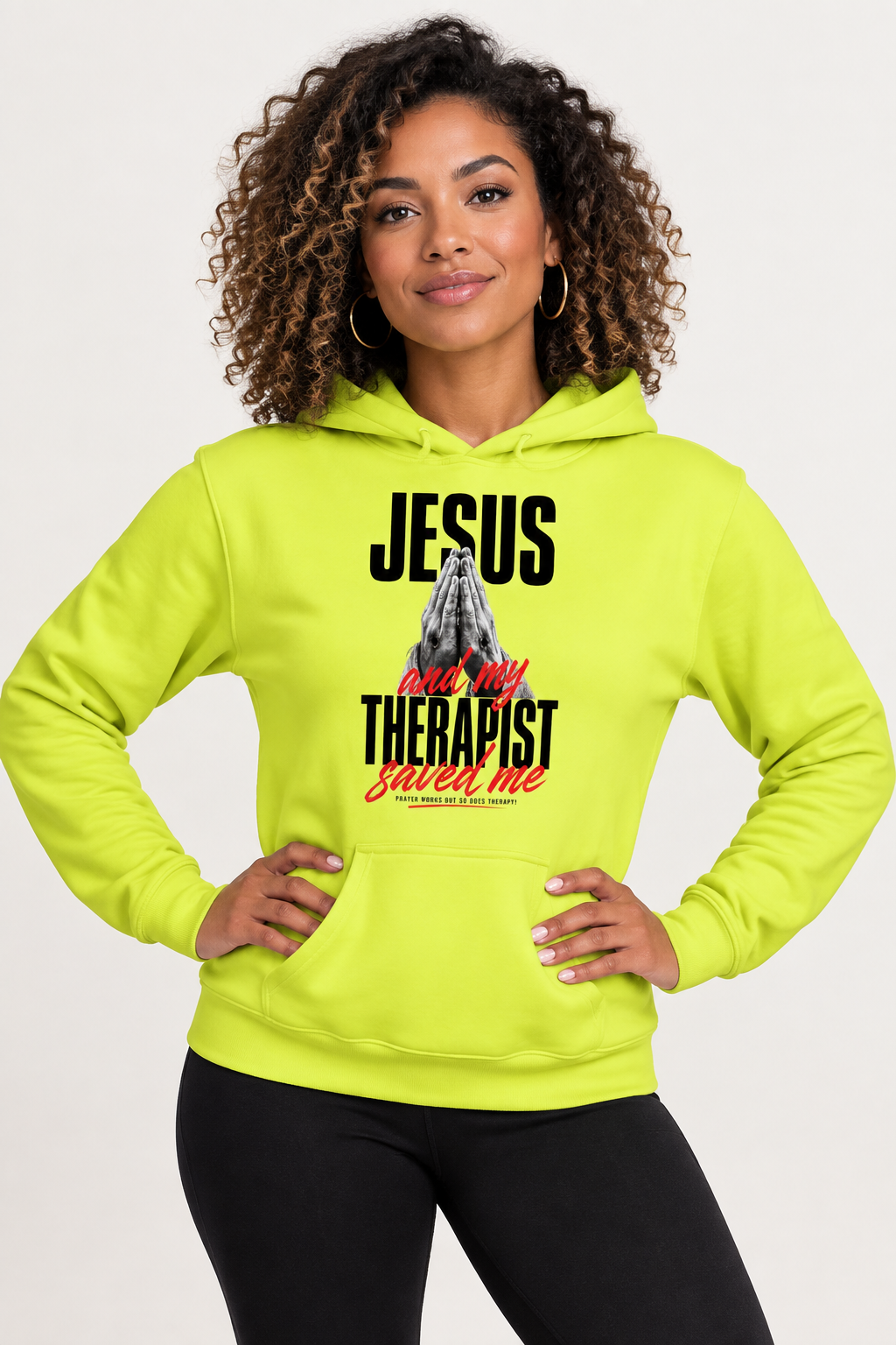 Jesus And My Therapist Saved Me "Prayer Hands Black"  | Healing Out Loud™ Premium Hoodie