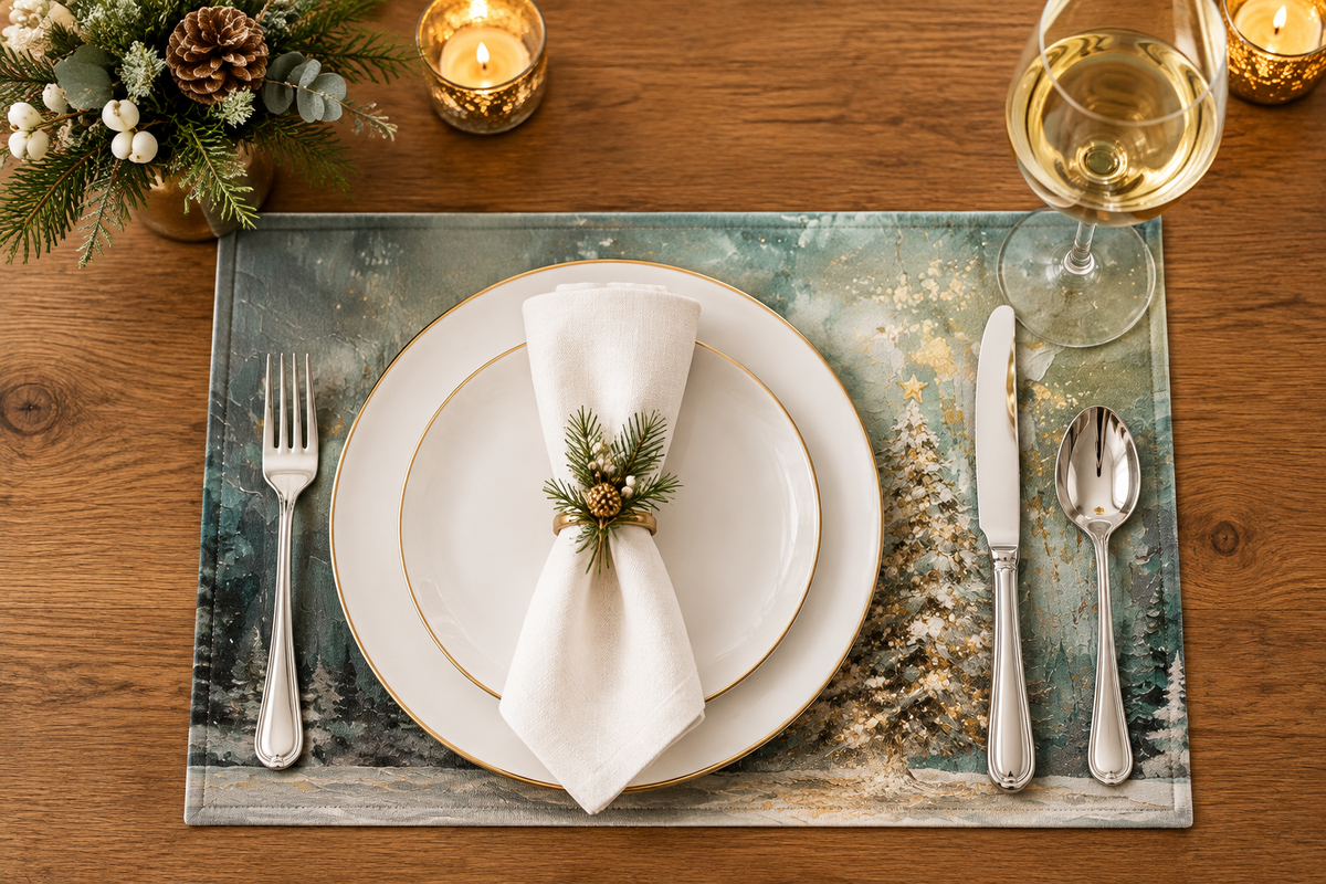 Teal and Gold Christmas Placemat Set | The Most Wonderful Time of the Year™